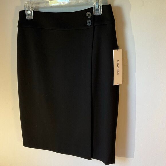 Calvin Klein Suit Faux Wrap Two Button Pencil Skirt. Black NWT. 2 - Picture 1 of 15